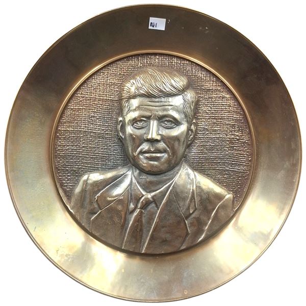 Brass comemorative JFK plate 12"