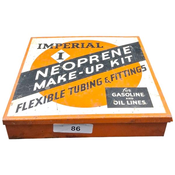 Vintage Imperial Neoprene Tubing and Fittings metal box with full contents 11"x11"