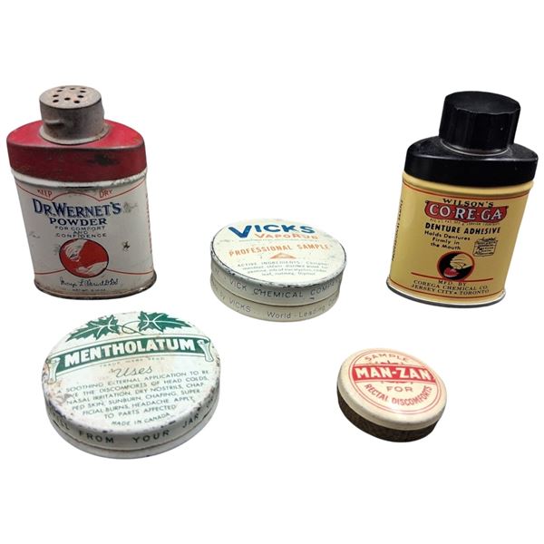 Collection of sundries vintage tins inc Vicks & Man-zan