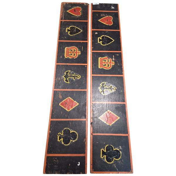 Pair of wooden carnival game signs with playing card suits 65"x12"