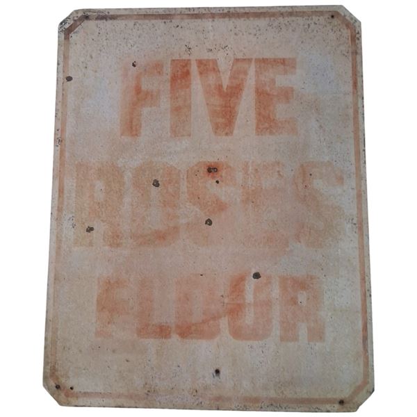 Vintage paint on metal Five Roses Flour original sign 29"x23"