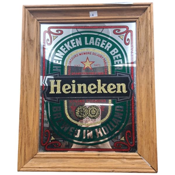 Vintage Heineken bar mirror 15"x11"