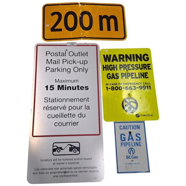 4 aluminum road signs, largest is 36"x18"