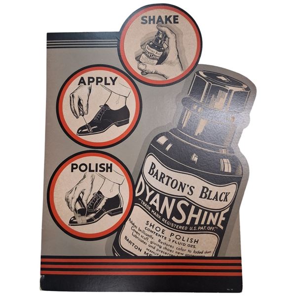 Lovely vintage easel back cardboard advert for Barton's Black DyanShine 28"x18"