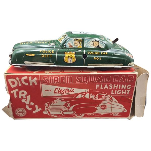 Vintage 50s Dick Tracy tin car with box 11"