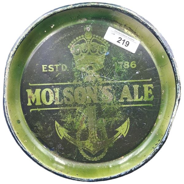 Vintage porcelain Molson Ale beer tray 12" dia