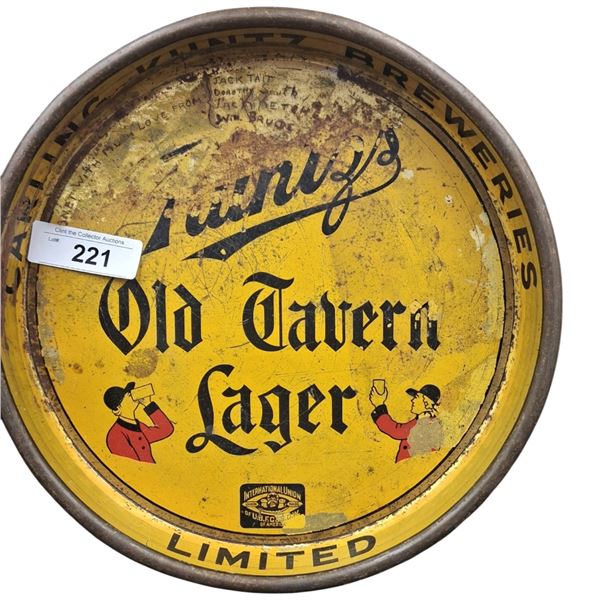 Vintage metal Old Tavern Lager beer tray 12" dia