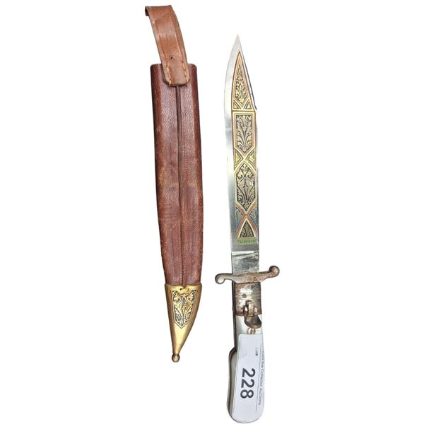 Vintage pearl handled dagger with leather sheath 13.5"