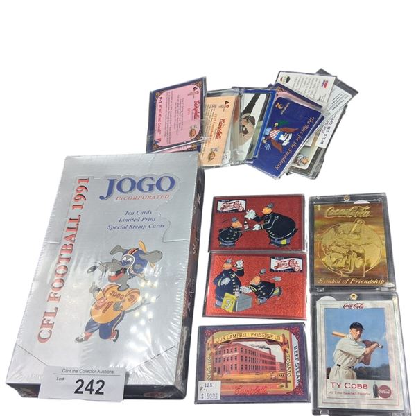 Collection of collector cards inc new box of CFL & brass etched Coca-Cola, etc