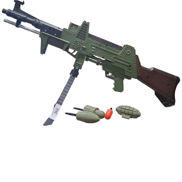Original 1960s Johnny 7 toy machine gun with all attachments, rockets, bullets, etc 35"
