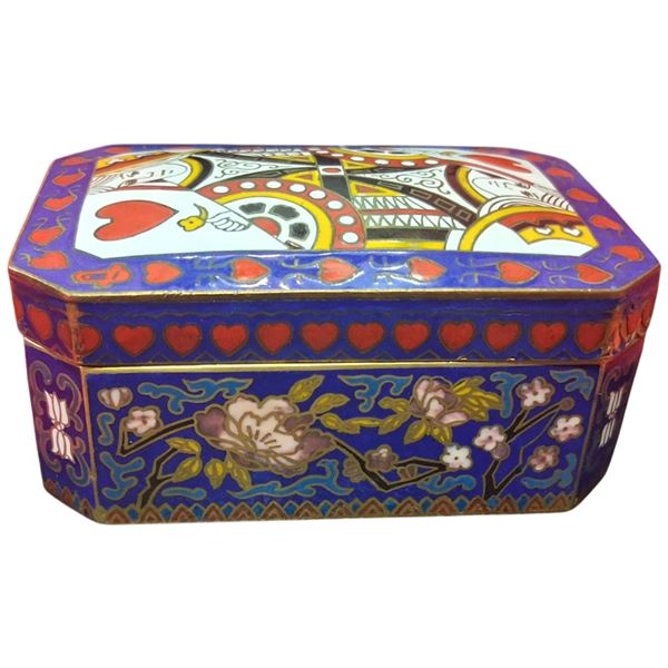 Beautiful enameled playing card box 4"