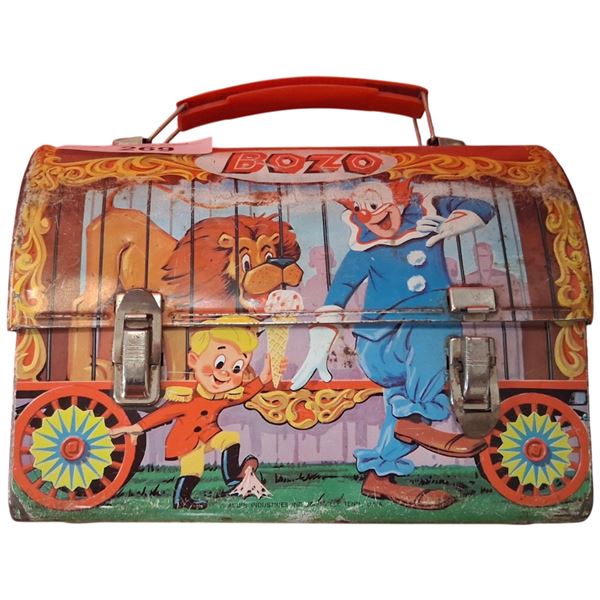 Vintage mid century Bozo The Clown tin lunch box, nice graphics
