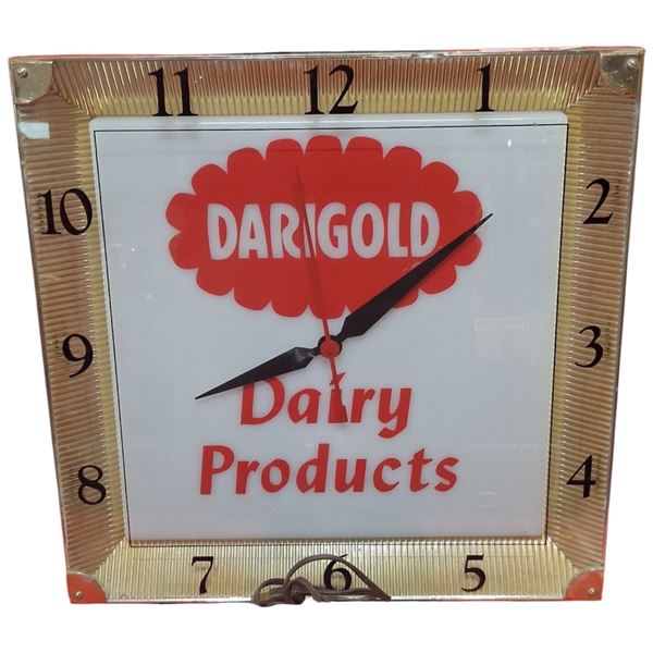 Vintage Darigold light up clock, works, 16"x16"