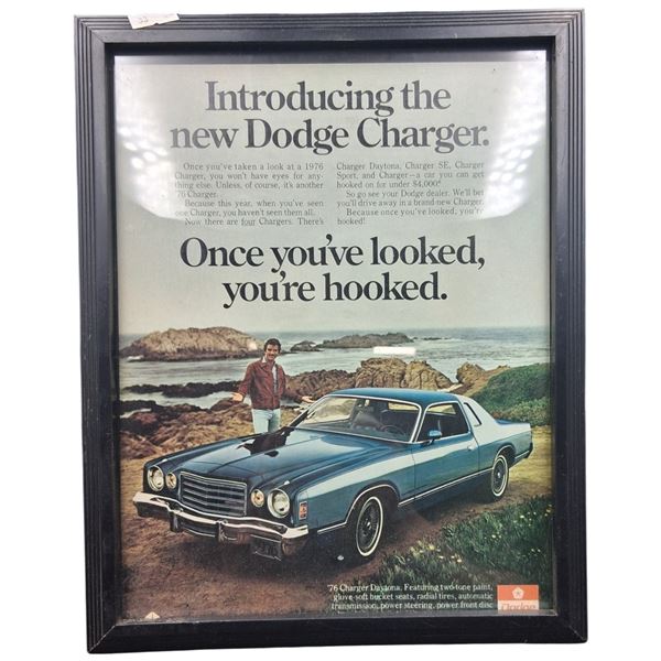 Hard to find Dodge Daytona Charger advertisement framed, Tom Selleck 11"x9.5"