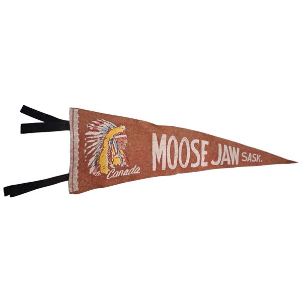 Vintage Moosejaw Sask pennant with Indian chief 18"