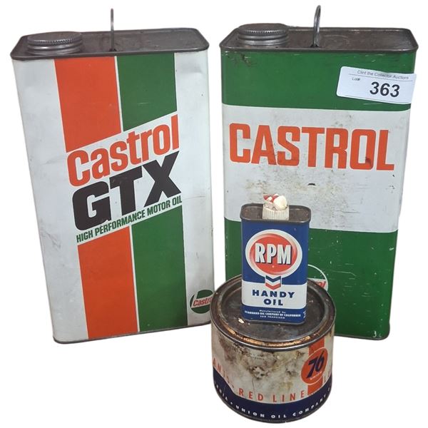 4 vintage oil tins