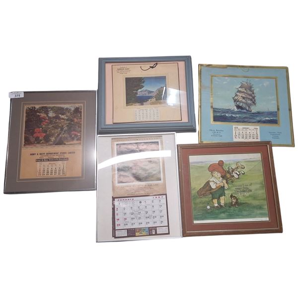 5 vintage and antique calendars, largest is 18"x15"