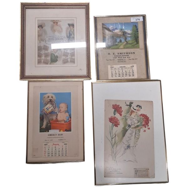 4 vintage and antique calendars, largest is 20"x14"