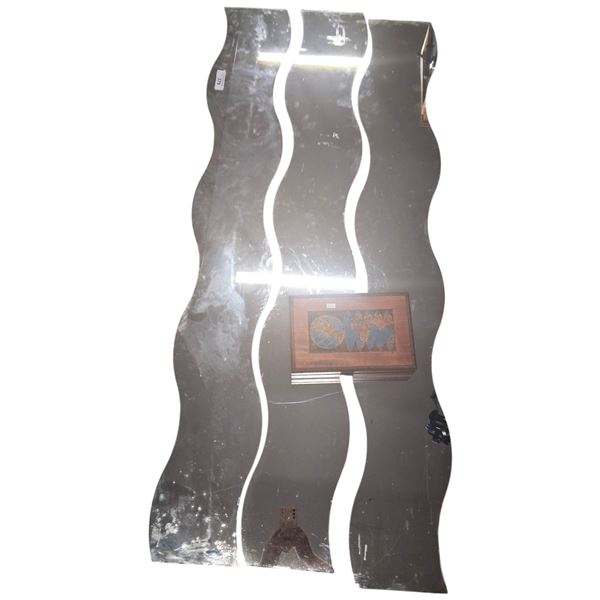 3 glass mirrors, each 64" and wooden world box 12"x8"