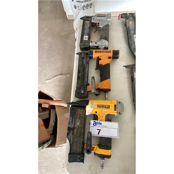 GROUP OF 3 ASSORTED NAIL GUNS- DEWALT, BOSTITCH & PORTER CABLE