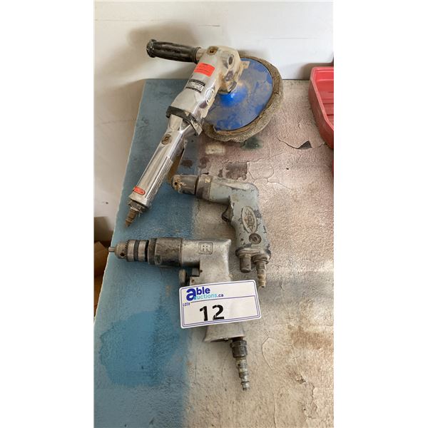 GROUP OF 3 PNEUMATIC TOOLS- ANGLE POLISHER & 2 DRILLS
