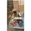 Image 1 : GROUP OF ASSORTED TOOLS, WIRE, BELT CLEANER, EXTENSION CORD & MORE