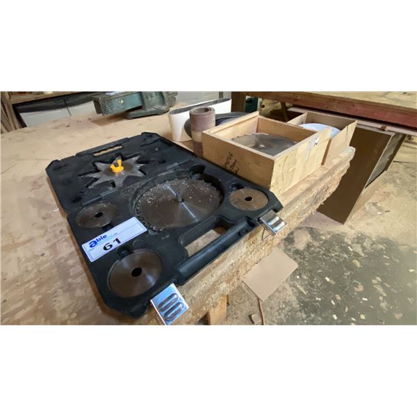GROUP OF ASSORTED SAW BLADES & SANDING DISCS/ROLLS