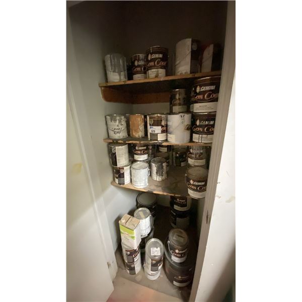 CONTENTS OF CLOSET- LARGE ASSORTMENT OF PAINT