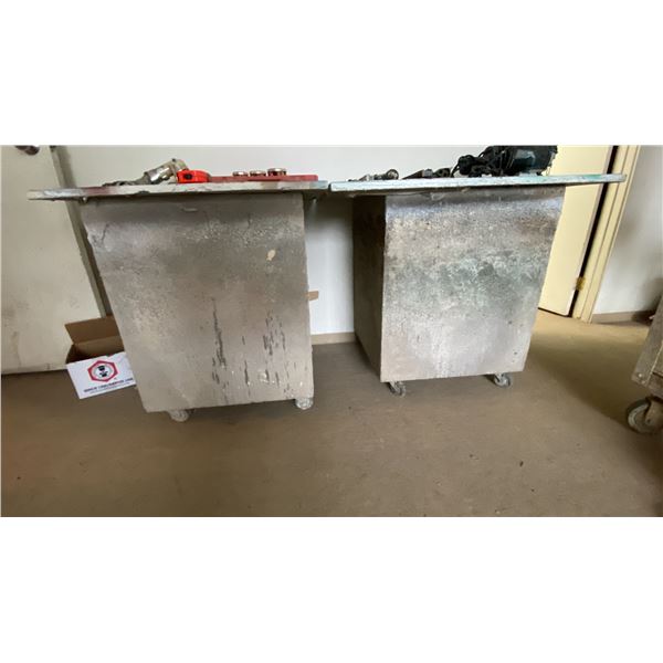 2 WOODEN MOBILE SHOP TABLES *CONTENTS NOT INCLUDED*