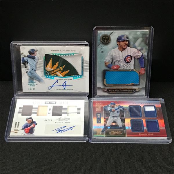 LOT OF 4 BASEBALL PATCH TRADING CARDS - INCLUDING 2 SIGNED