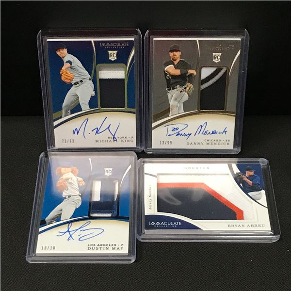 LOT OF 4 BASEBALL TRADING CARDS INCLUDING 3 SIGNED ROOKIE PATCH CARDS