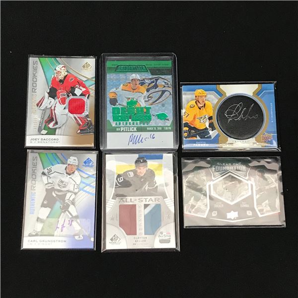LOT OF 6 HOCKEY TRADING CARDS INCLUDING SIGNED AND PATCH CARDS