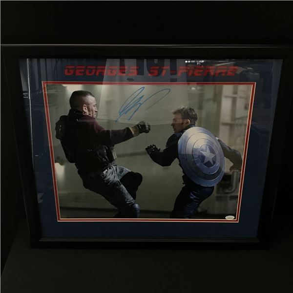 GEORGES ST PIERRE SIGNED AND FRAMED 16 X 20 CAPTAIN AMERICA - JSA COA