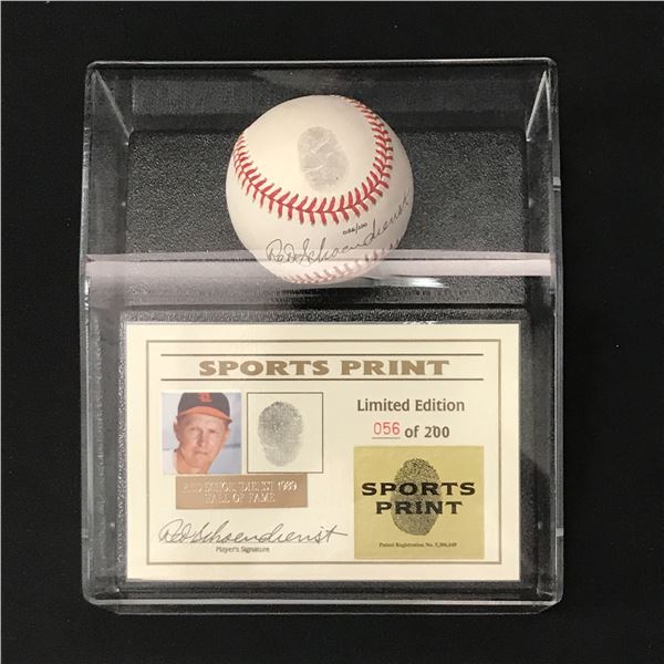 RED SCHOENDIENST SIGNED AND ENCASED DNA BASEBALL PRESENTATION PIECE 056/200 - SPORTS PRINT COA