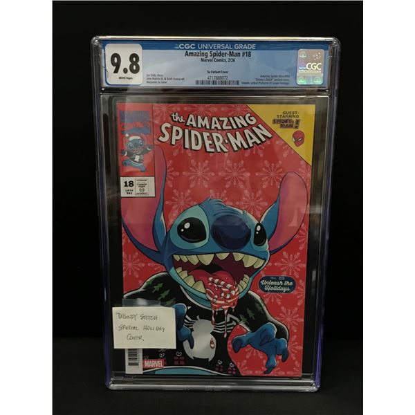 AMAZING SPIDERMAN #18 WITH STITCH HOLIDAY COVER BY MARVEL COMICS - CGC GRADE 9.8