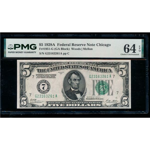 1928A $5 Chicago FRN PMG 64EPQ