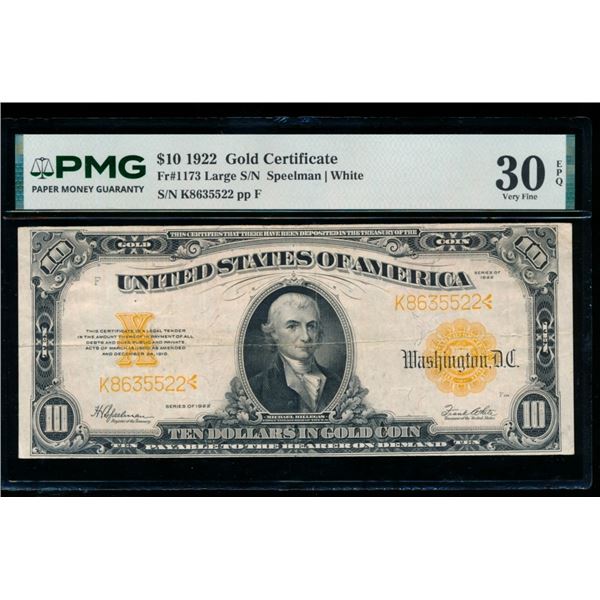 1922 $10 Gold Certificate PMG 30EPQ
