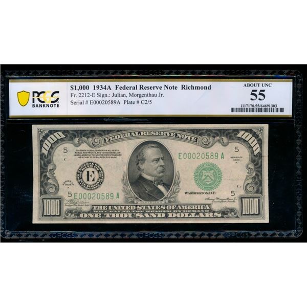 1934A $1000 Richmond FRN PCGS 55