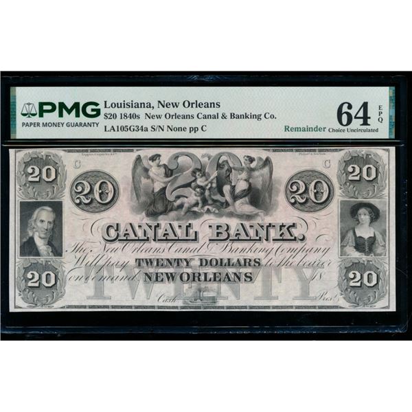 1840s $20 New Orleans LA Obsolete PMG 64EPQ