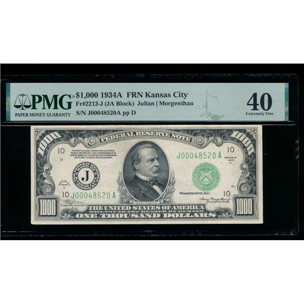 1934A $1000 Kansas City FRN PMG 40