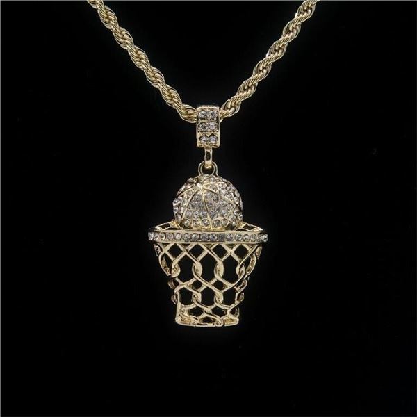 Plated 14KT Yellow Gold Basketball Hoop Pendant Necklace