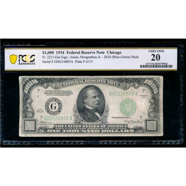 1934 $1000 Chicago FRN PCGS 20
