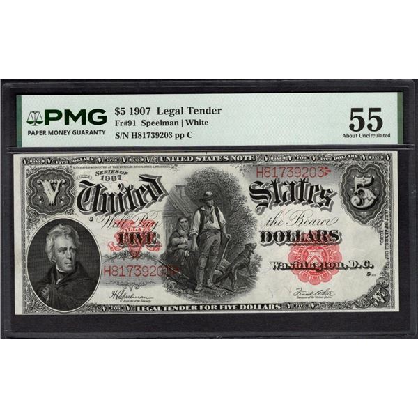 1907 $5 Legal Tender Note PMG 55