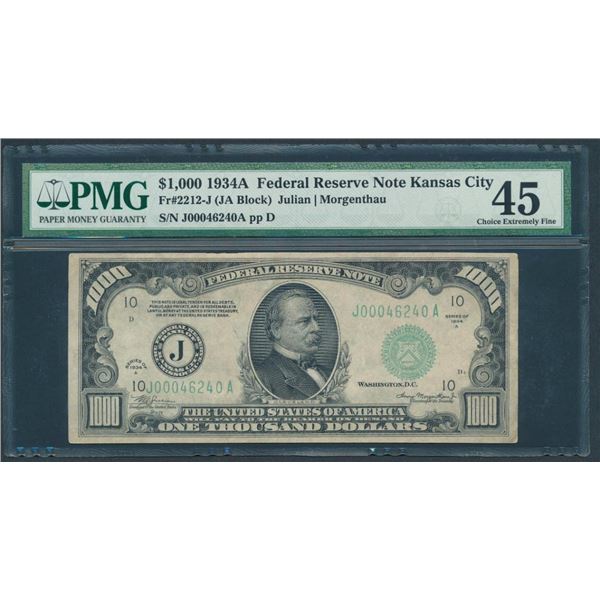 1934A $1000 Kansas City FRN PMG 45