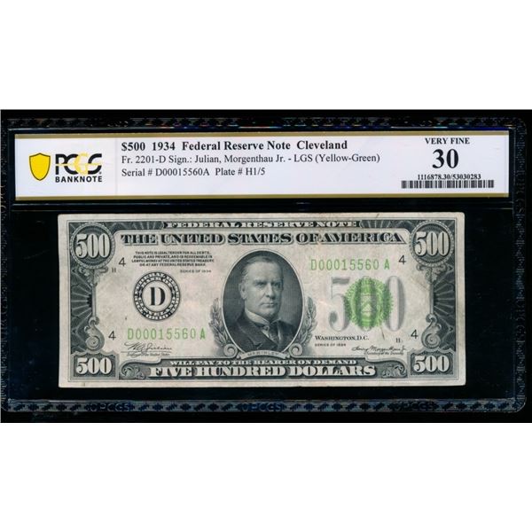 1934 $500 Cleveland FRN PCGS 30