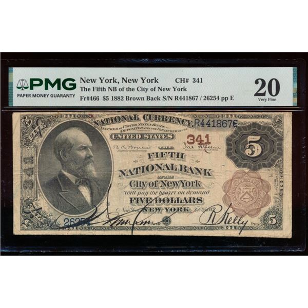 1882 $5 New York NY National PMG 20