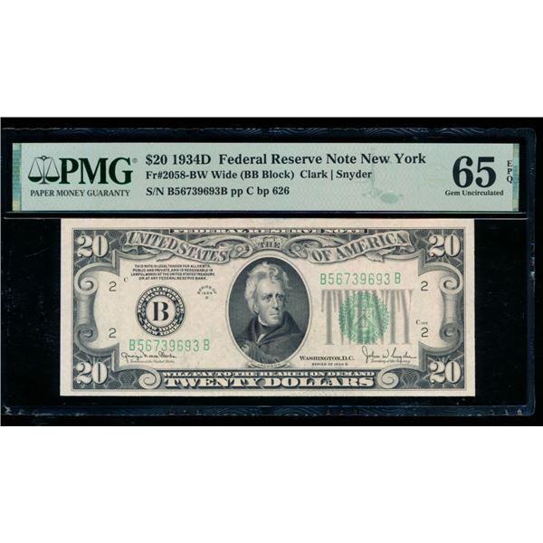 1934D $20 New York FRN PMG 65EPQ