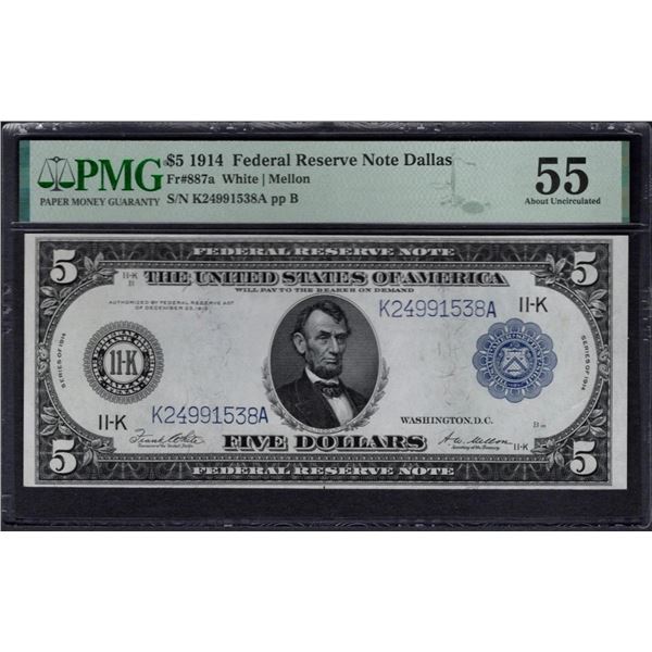 1914 $5 Dallas FRN PMG 55