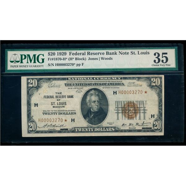 1929 $20 STAR St Louis FRBN PMG 35