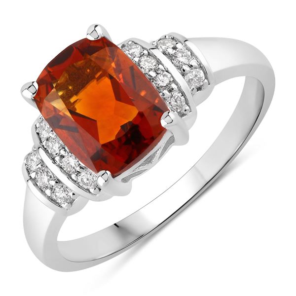 Plated Rhodium 1.65ct Citrine and Lab Diamond Ring